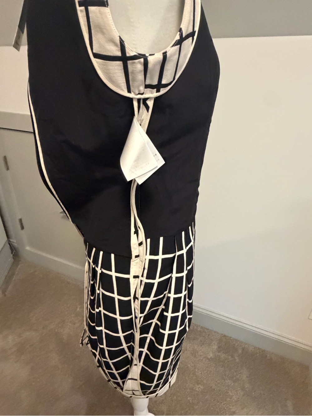 Christian Dior Paris Vintage Cream Black Windowpane Plaid Sheath Dress US 4 - Picture 9 of 13